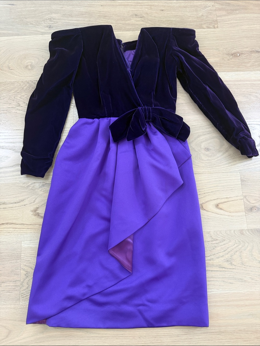 Vintage Victor Costa Purple Velvet & Satin Cocktail Dress